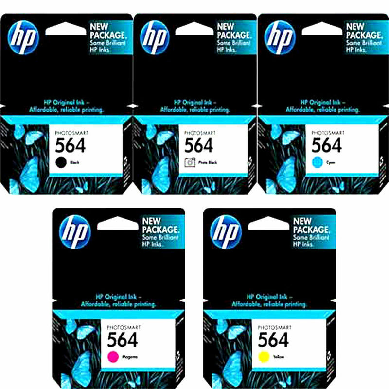 5 Color Set Genuine HP 564 Pb, B,C,M,Y Ink Photosmart D5463 D5468 D7500 D7560