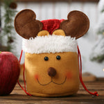 Christmas Sweet Treat Wrapping Bag Santa Snowman Elk Drawstring Gift Bags -3 Pcs