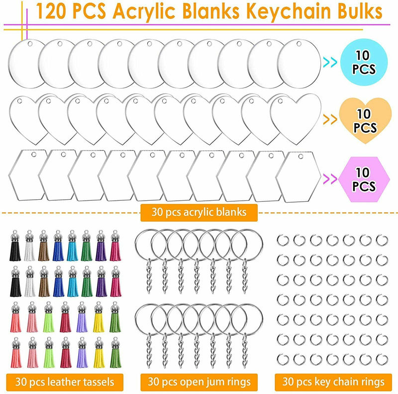 Acrylic Ornament Keychain Blank Clear Keychains Tassels Vinyl Crafting 30 PCS
