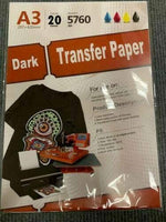 Inkjet heat transfer iron on paper Dark color fabric 12" X 17" A3 - 20 sheets