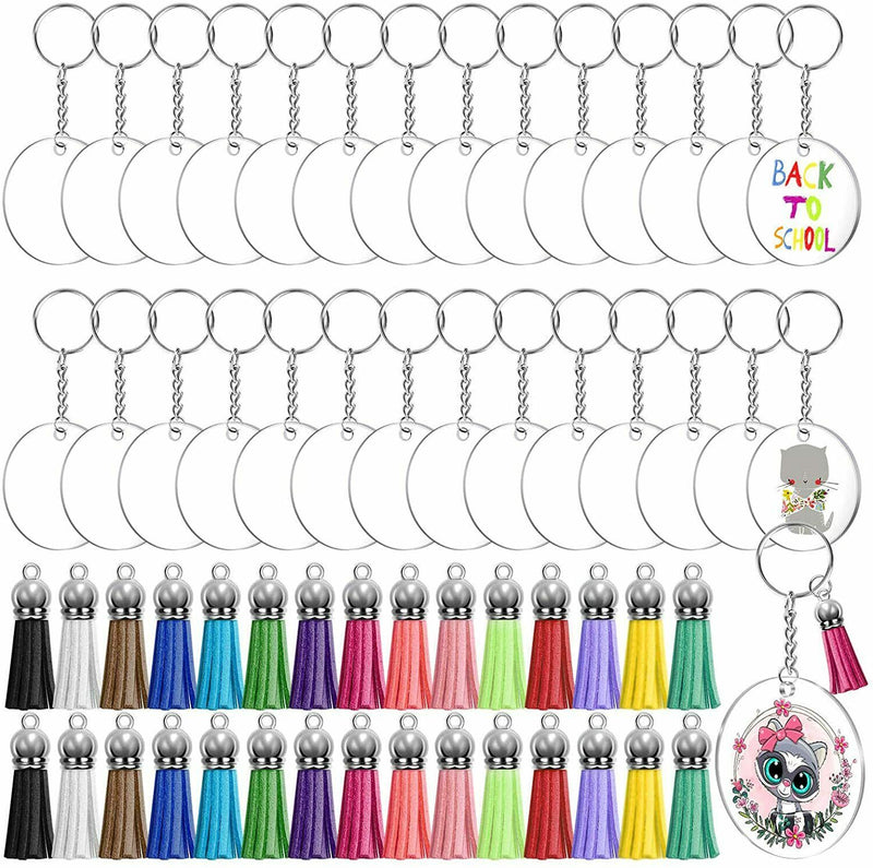 Acrylic Keychain Blank 30pcs Round Clear Keychains for Vinyl Kit DIY Crafting