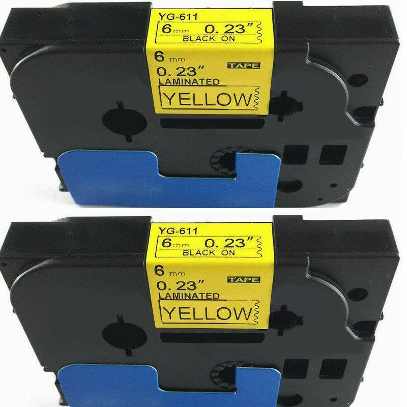 2pk Fit for Brother P-Touch Laminated Tze Tz Label Tape 6mm Black on Yellow