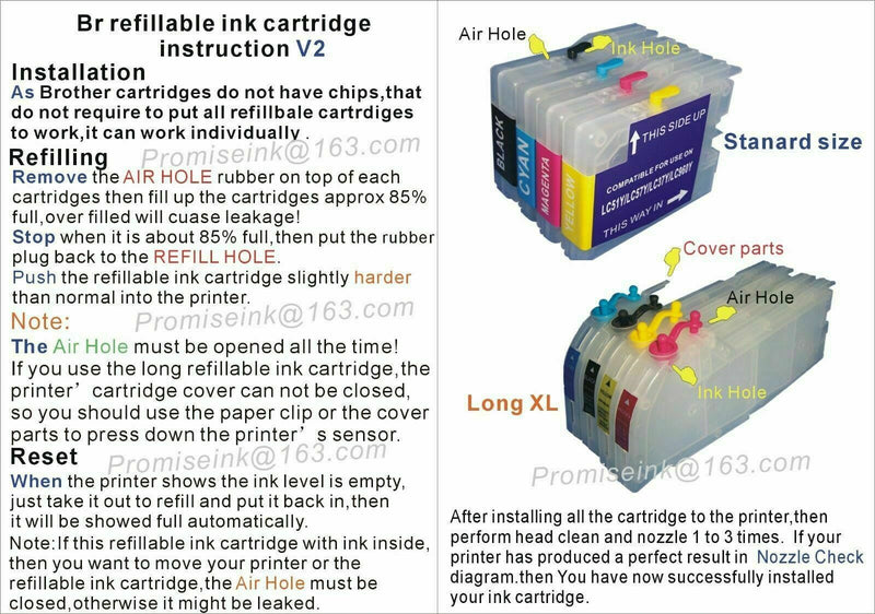 Empty Refillable ink cartridge for Brother LC39 LC65 LC67 LC980 LC61 Extend