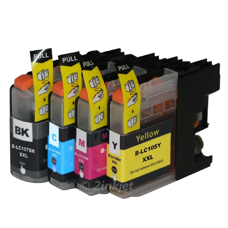 Set of 4 Brother LC107 LC105 LC 107 LC 105 High Yield Compatible Ink Cartridges
